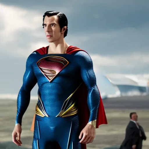 Prompt: valery giscard d'estaing as superman in man of steel ( 2 0 1 1 )