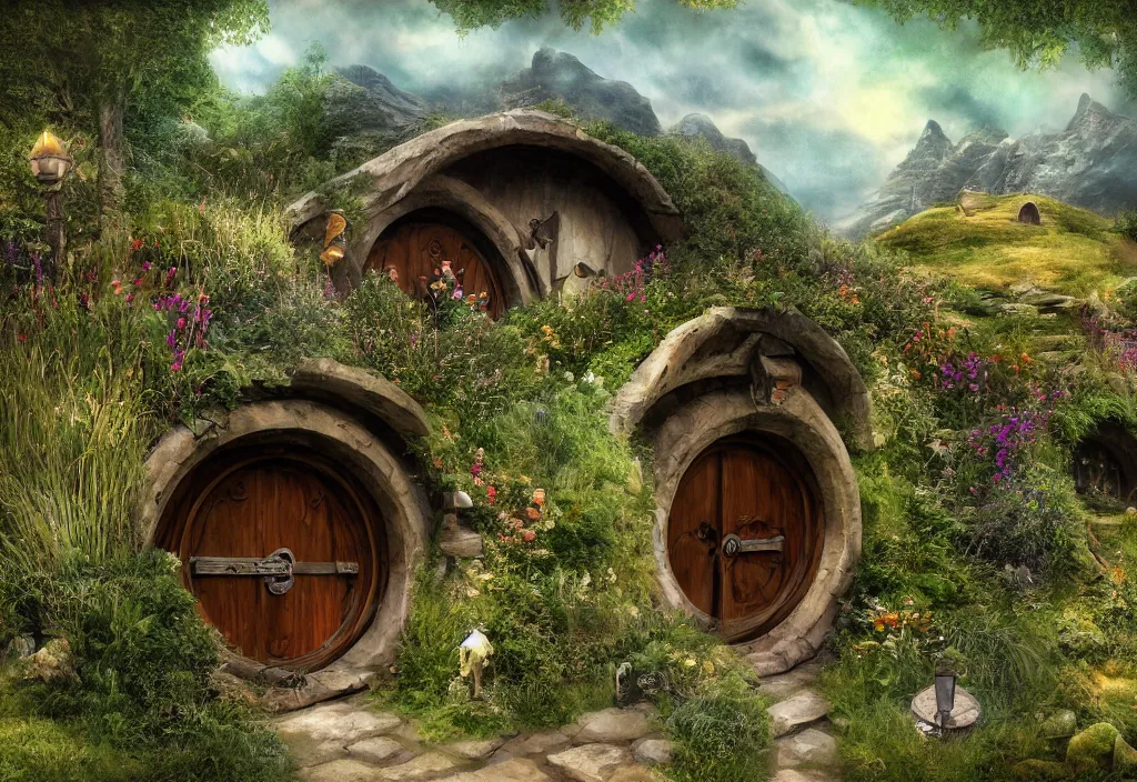 Prompt: the hobbit home, digital art, high detail
