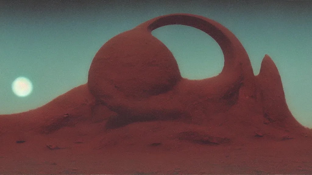 Image similar to mysterious sculpture of an alien crescent moon by paul lehr and john schoenherr, cinematic matte painting