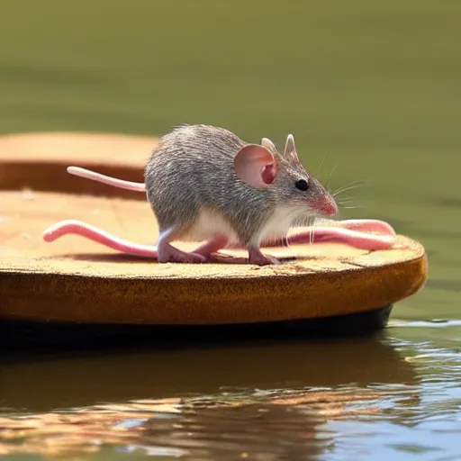 Image similar to mouse on a raft made of cheese floating down the river