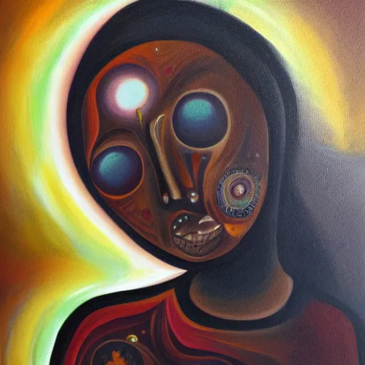 Prompt: private intelligence, mindful existence of soul, oil on canvas