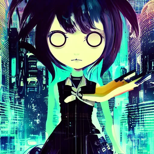 Image similar to Frequency indie album cover, luxury advertisement, indigo filter, blue and black colors. highly detailed post-cyberpunk sci-fi close-up schoolgirl in asian city in style of cytus and deemo, mysterious vibes, by Ilya Kuvshinov, by Greg Tocchini, nier:automata, set in half-life 2, beautiful with eerie vibes, very inspirational, very stylish, with gradients, surrealistic, dystopia, postapocalyptic vibes, depth of field, mist, rich cinematic atmosphere, perfect digital art, mystical journey in strange world, beautiful dramatic dark moody tones and studio lighting, shadows, bastion game, arthouse