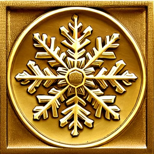 Image similar to ornate engraved carving of a snowflake on a gold panel