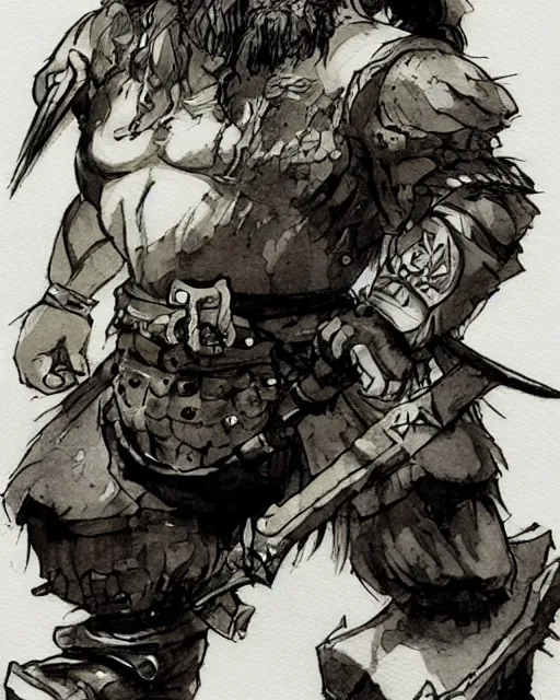 Image similar to Dwarf Barbarian, drawn by Yoji Shinkawa, water color, Dungeons and Dragons, Wizards of the Coast