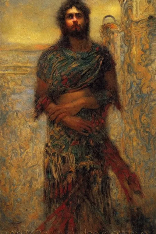 Image similar to portrait of ozymandius. art by gaston bussiere.