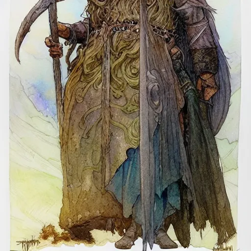 Prompt: a realistic and atmospheric watercolour fantasy character concept art portrait of paavo vayrynen as a druidic warrior wizard looking at the camera with an intelligent gaze by rebecca guay, michael kaluta, charles vess and jean moebius giraud