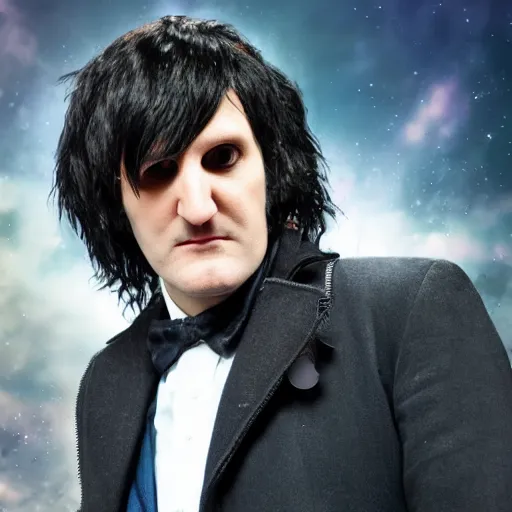 Image similar to Doctor Who played by Noel Fielding, cinematic photo, distance shot