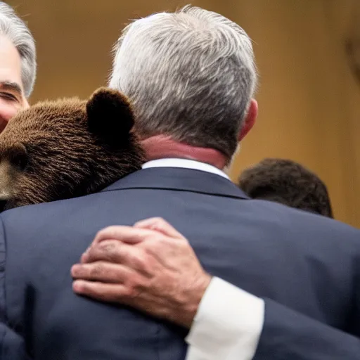 Image similar to Jerome Powell hugging a bear