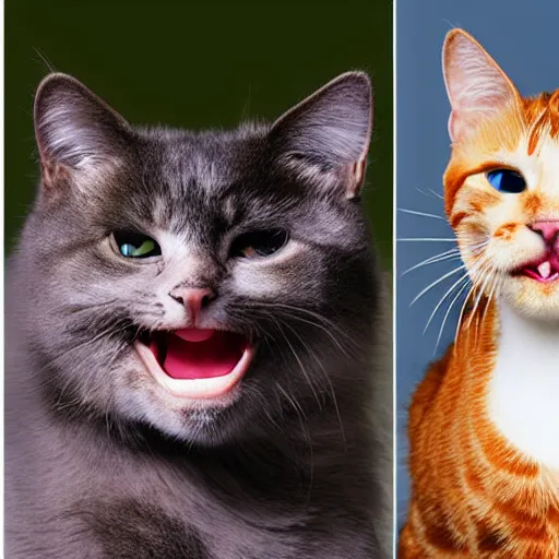 Prompt: cats with human teeth