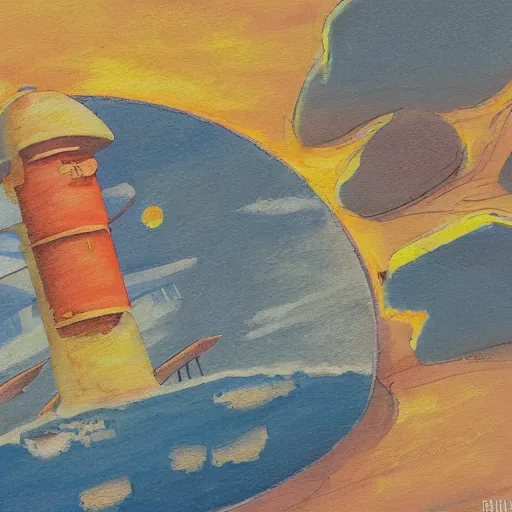 Image similar to Mars Base station, flat paint, acrylic, minimal, surreal, 3D parallax view effect, art style by Joshy Sly, water color, soft pastel colors