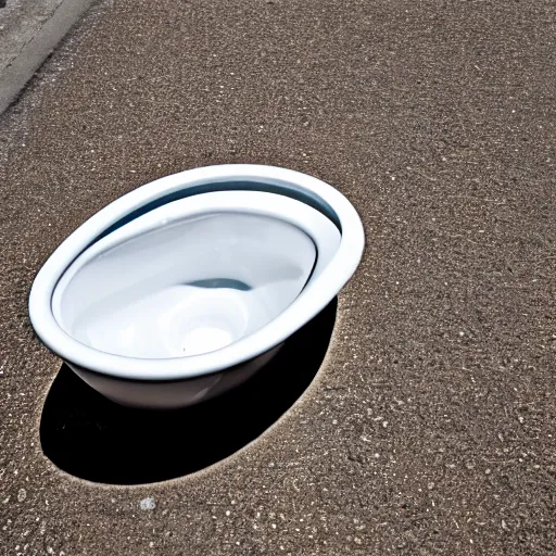 Image similar to toilet bowl in the middle of a road, depth of field