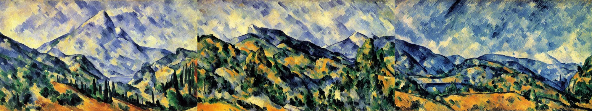 Prompt: lakeside mountains, by cezanne