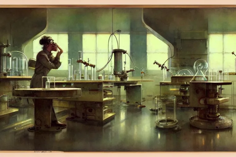 Image similar to ( ( ( ( ( 1 9 5 0 s retro science fiction laboratory interior scene. muted colors. ) ) ) ) ) by jean - baptiste monge!!!!!!!!!!!!!!!!!!!!!!!!!!!!!!