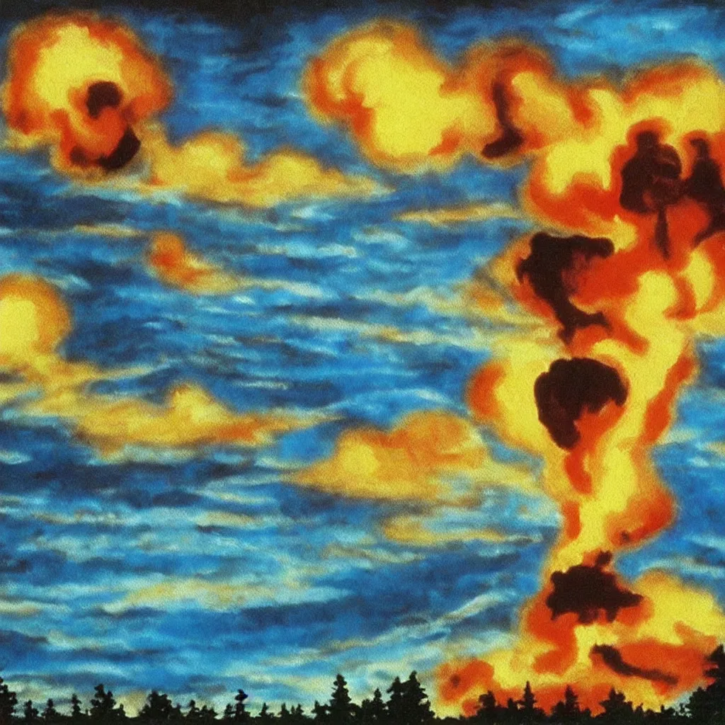 Prompt: bob ross painting of nuclear holocaust