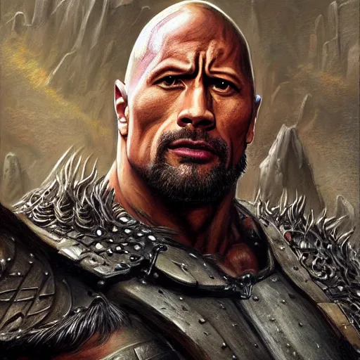 Prompt: Dwayne Johnson as a fantasy D&D berserker, portrait art by Donato Giancola and James Gurney, digital art, trending on artstation