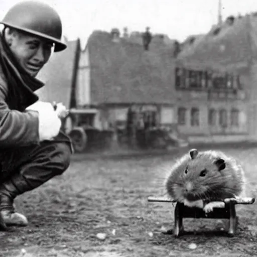 Image similar to a hamster in ww 2 fighting with the germans