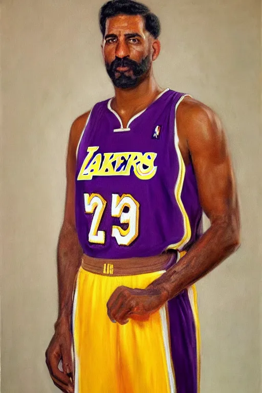 Image similar to full body portrait of the dictator of the los angeles lakers, 1 9 5 5, in full military garb, oil on canvas by william sidney mount, trending on artstation