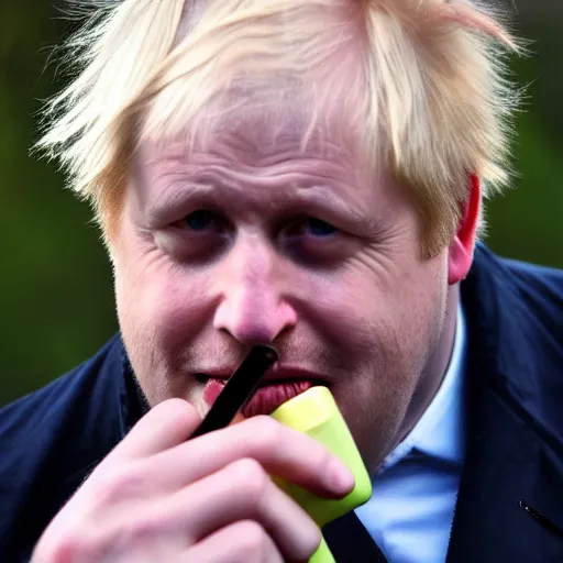 Image similar to medium shot photo of Boris Johnson smoking weed, 4k, ultra HD