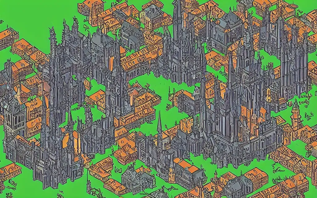 Image similar to an 18th gothic city. Pixel art.