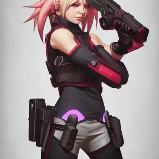 Prompt: sakura haruno as an overwatch character, cg animation, activision blizzard, realistic, character select portrait, by artgerm, greg rutkowski, alphonse mucha, 3 d