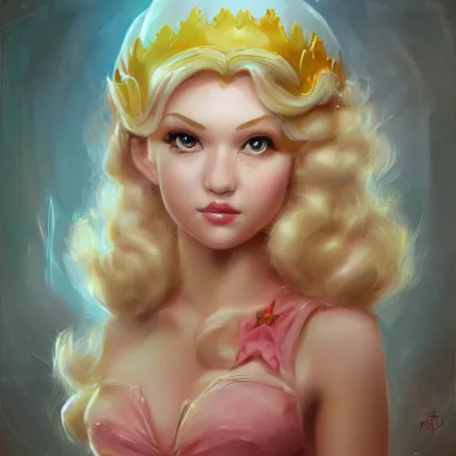 Image similar to cute princess peach as realistic blond human character art portrait, matte fantasy painting, deviantart artstation, by jason felix by steve argyle by tyler jacobson by peter mohrbacher, cinema c 9. 0