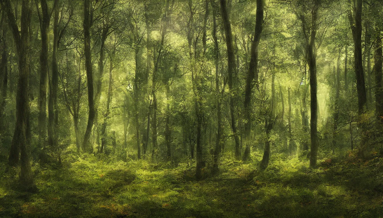 Image similar to a clearing in a forest, digital art, highly detailed, realistic, bright colors, 8 k