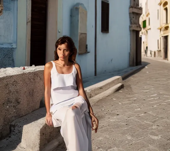 Image similar to photo of lido di ostia streets, cinematic color grading, various poses, soft light, faded colors, well framed, sharp focus, 8 k