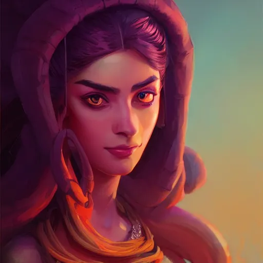 Image similar to beautiful female portrait, maya ali mage, gloomhaven, dynamic lighting, gaudy colors, octane render aesthetic, matte painting concept art, official fanart behance hd artstation by jesper ejsing, by rhads and makoto shinkai and lois van baarle and ilya kuvshinov and rossdraws