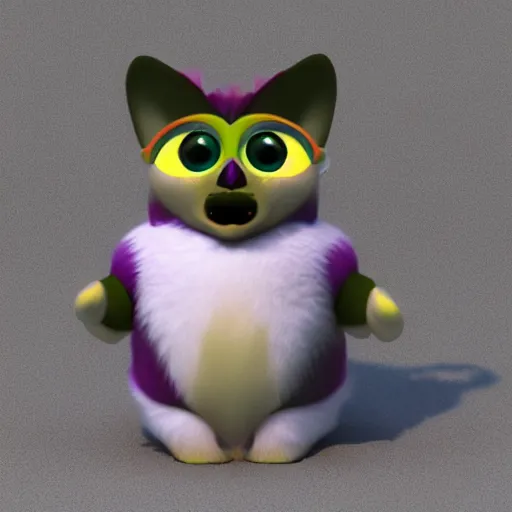 Image similar to a furby corgi, 3 d render, concept art