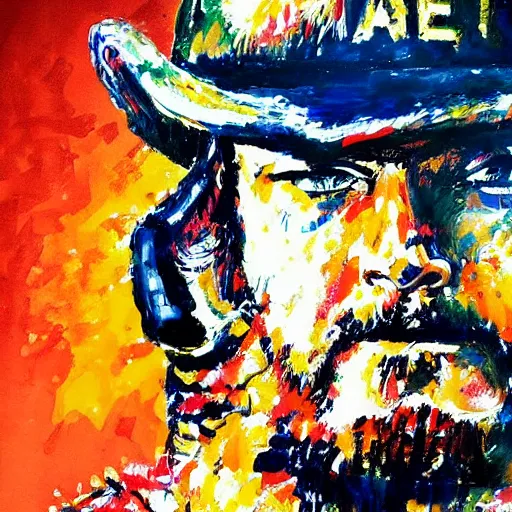 Image similar to chris kyle by leroy neiman, intricate, ultra detailed painting, atmospheric lighting, golden hour