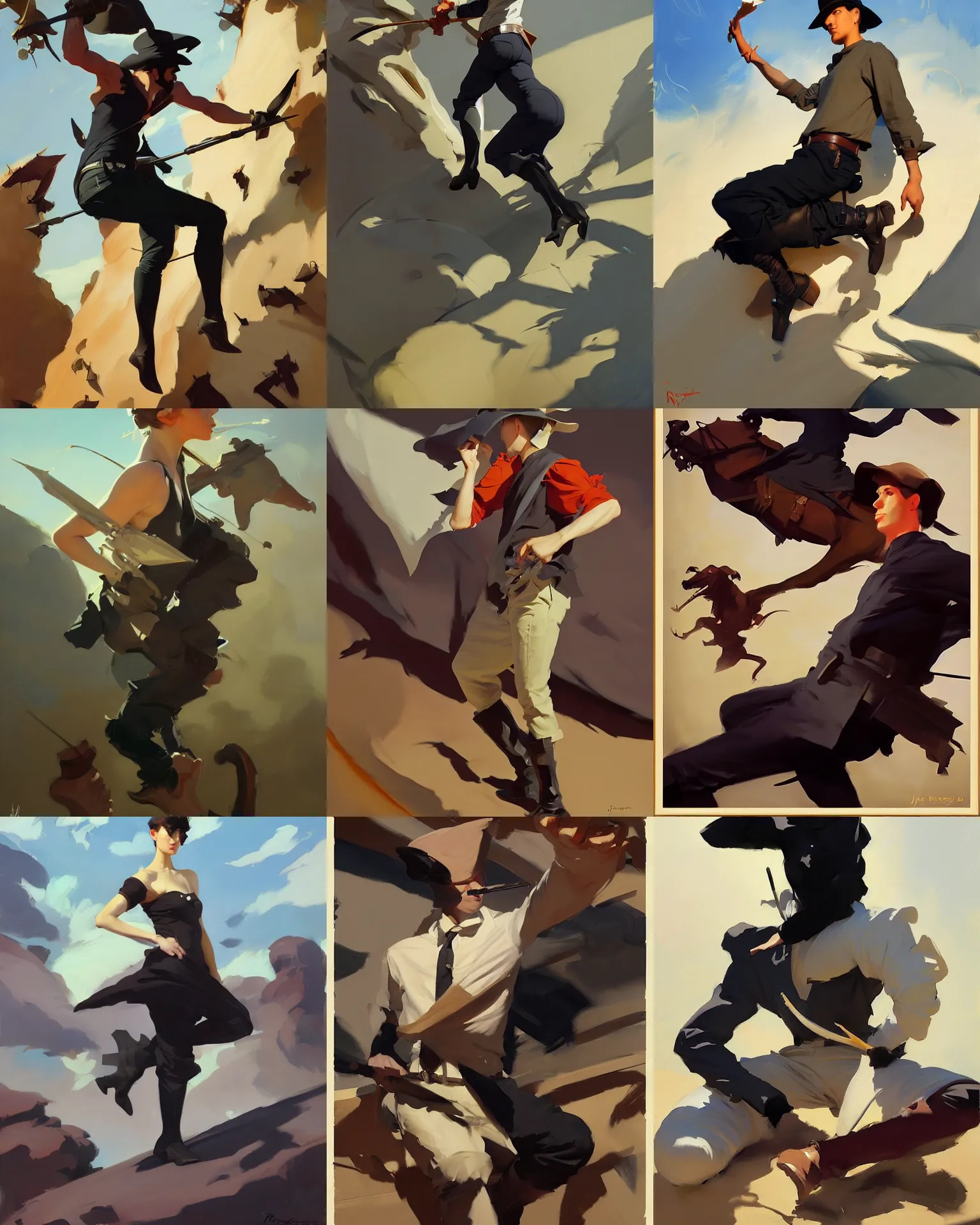 Prompt: black cloth fabric jodhpurs greg manchess painting by sargent and leyendecker, studio ghibli, fantasy, medium shot, asymmetrical, intricate, elegant, matte painting, illustration, hearthstone, by rhads by greg rutkowski, by greg tocchini, by james gilleard, by joe fenton