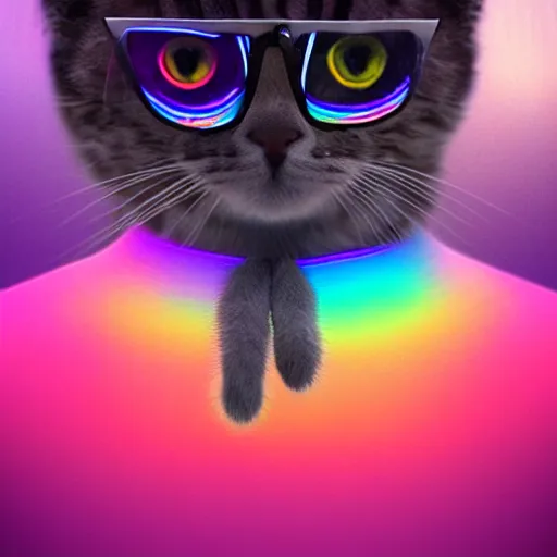 Prompt: 3d rainbow cat character by Beeple, different views