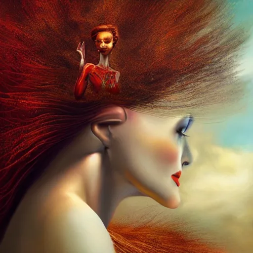 Image similar to a woman's head with clouds in the background, an airbrush painting by igor morski, behance contest winner, fantasy art, daz 3 d, behance hd, airbrush art