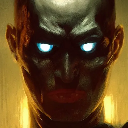 Prompt: a hyper realistic portrait painting of the batman, glowing eyes, creepy, backlight, horror vibe, real, realistic lighting in the style of greg rutkowski, trending on artstation,