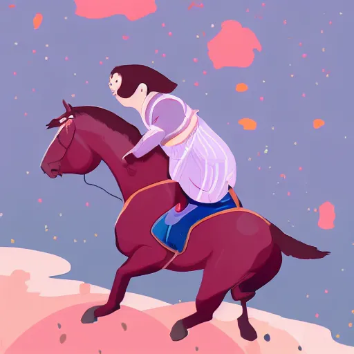 Image similar to Blob aesthetic, Funny cat riding a horse