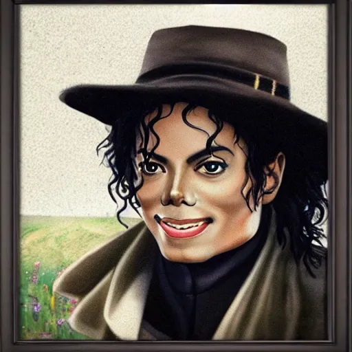 Prompt: Michael Jackson as a farmer from the 1600s standing in the middle of a field, realistic, closeup