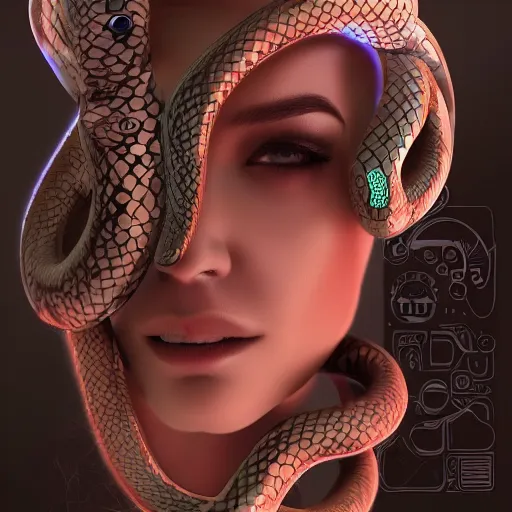 Prompt: a robotic woman with snakes in her hair, artstation
