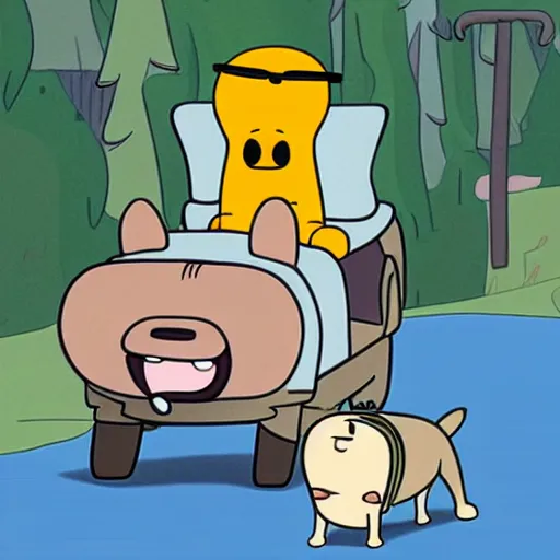 Image similar to kim kardashian in adventure time riding on jake the dog