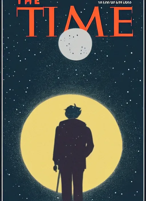 Prompt: the cover of time magazine with a man standing in front of a planet, poster art by Emiliano Ponzi, trending on cg society, private press, sci-fi, elite, cosmic horror