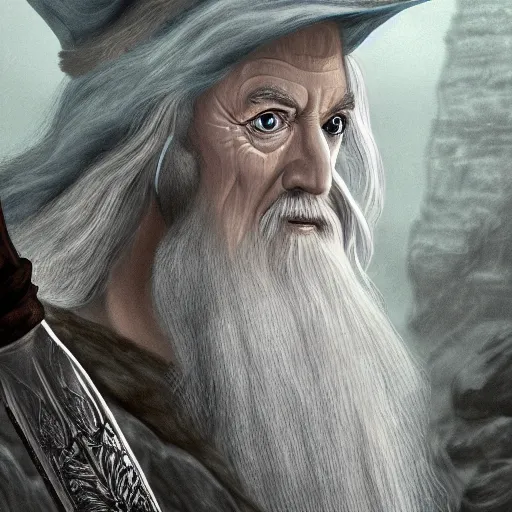 Image similar to detailed digital art of gandalf the grey with the fellowship of the ring in the mines of moria
