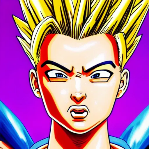 Prompt: ultra realistic portrait painting of kim kardashian as super saiyan, art by akira toriyama, 4 k, dragon ball artstyle, cel shaded, highly detailed, epic lighting