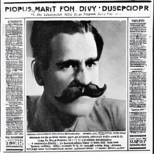 Image similar to newspaper photo from 40s of a sidecut hair toupet mature stern looking slim medical doctor with a simple mustache