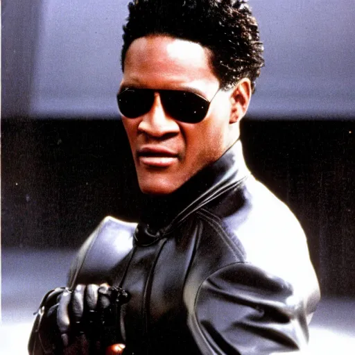 Prompt: still from old 80\'s movie Matrix (1982) actor playing Morpheus