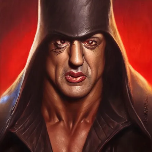 Image similar to close up sylvester stallone as alucard, elegant, highly detailed, centered, digital painting, artstation, concept art, smooth, sharp focus, illustration, artgerm, tomasz alen kopera, peter mohrbacher, donato giancola, joseph christian leyendecker, wlop, frank frazetta