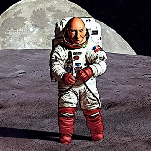 Prompt: picard on the moon eating tacos, ultra realistic, cinematic