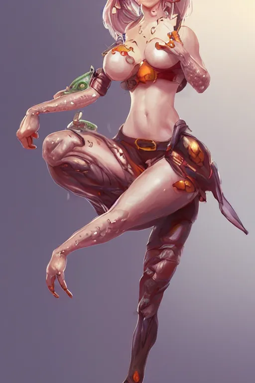 Image similar to Female cute frog for blade and soul concept art on a render by the artist Hyung tae Kim , Jiyun Chae, Joe Madureira, trending on Artstation by Hyung tae Kim, artbook, Stanley Artgerm Lau, WLOP, Rossdraws
