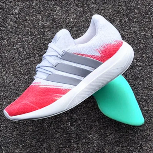 Image similar to futuristic adidas shoes to run very fast screaming out loud