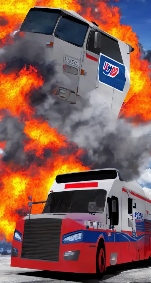 Image similar to high quality anime-style image of a USPS LLV on fire, 4k, digital art, wallpaper