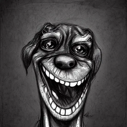 Prompt: grunge cartoon sketch of a dog snake mix with a wide smile by - michael karcz, loony toons style, horror theme, detailed, elegant, intricate