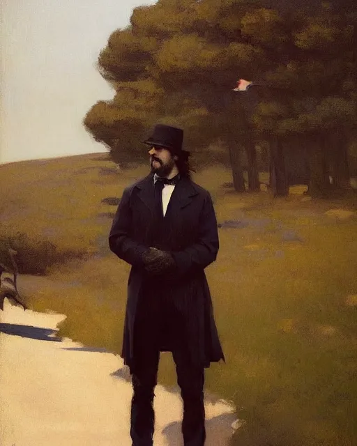 Image similar to a guy waiting for his love to come, art by greg rutkowski, gustave courbet, rosa bonheur, edward hopper. faithfully depicted facial expression, perfect anatomy, sharp focus, global illumination, radiant light, detailed and intricate environment, trending on artstation